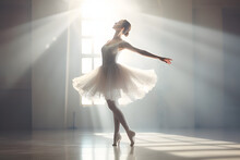 Professional Ballet Dancer Rehearsing On A Sunlit Stage.