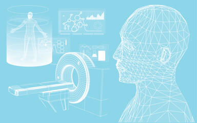 Human hologram Illustration of medical and scientific technology, body scan using nanotechnology