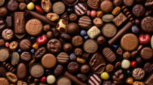Chocolate Candy Background, Assorted Sweetness And Various Dessert