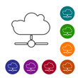 Black line Network cloud connection icon isolated on white background. Social technology. Cloud computing concept. Set icons in color circle buttons. Vector