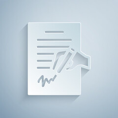 Poster - Paper cut Petition icon isolated on grey background. Paper art style. Vector