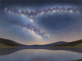 Wall Mural - highland landscape with night sky. ai generated illustration
