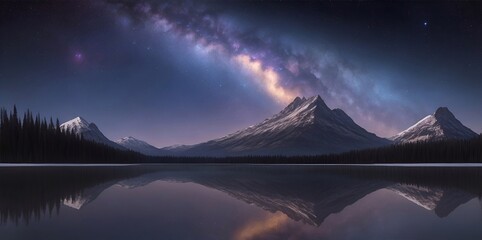 Wall Mural - Highland landscape with night sky. AI generated illustration