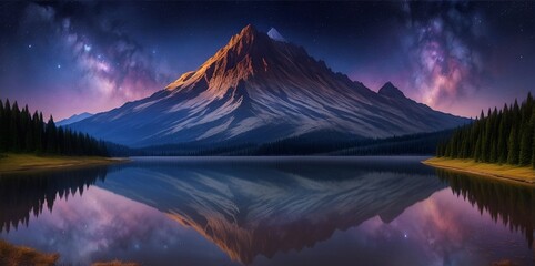 Wall Mural - Highland landscape with night sky. AI generated illustration
