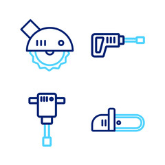 Wall Mural - Set line Chainsaw, Construction jackhammer, Rotary drill machine and Electric circular icon. Vector