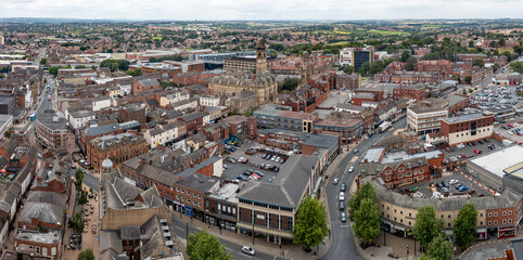 Canvas Print - Aerial panorama of Wakefield city centre in West Yorkshire