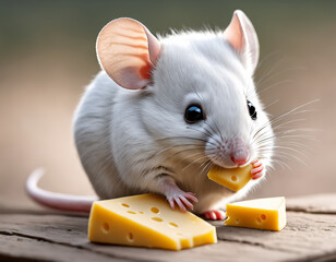 Sticker - Mouse holding  piece of cheese. Generative AI