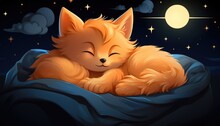 A Cartoon Orange Cat Sleeping In A Blanket, AI