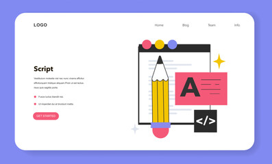 Wall Mural - script web banner or landing page. software development and web programming.