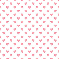 Seamless pink heart pattern on white background.Simple heart shape seamless pattern in diagonal arrangement. Love and romantic theme background.