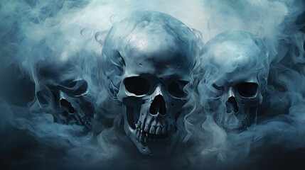 Realistic human skull in smoke.Generative AI