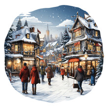 Develop A Christmas Garland T-shirt Design Showcasing A Lively Holiday Market Scene, With Bustling Stalls Selling Ornaments, Hot Cocoa, And Gifts, People Dressed In Winter Coats And Sca, Generative Ai