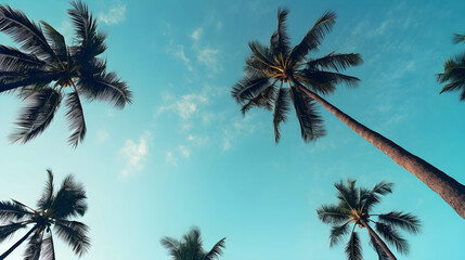 up view of large palm trees in the sky