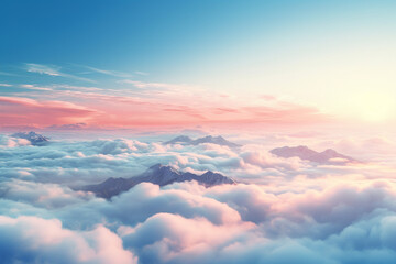  Overlooking the sea of clouds and mountains from the top of the mountain. Imaginative natural scenery.