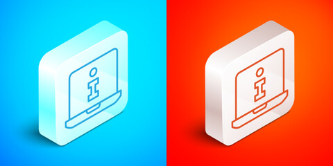 Wall Mural - Isometric line Information icon isolated on blue and red background. Silver square button. Vector