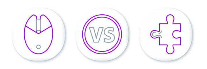 Sticker - Set line Piece of puzzle, Computer mouse gaming and VS Versus battle icon. Vector