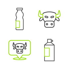 Canvas Print - Set line Whipped cream in bottle, Cow head, and Drinking yogurt icon. Vector