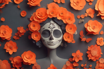 Wall Mural - day of the dead catrina paper art style ai generated