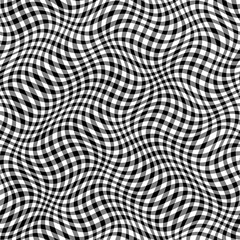 Poster - seamless black white wavy plaid background vector pattern