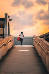 Wall Mural - person walking on the pier bridge miami woman 