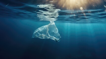 Wall Mural - plastic bag floating in the ocean, symbolizing the issue of marine pollution generative ai