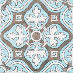 Fototapete - Watercolor illustration of portuguese ceramic tiles pattern