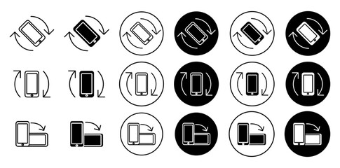 Mobile rotate icon set. phone device auto screen turn vector symbol in black filled and outlined style. 
