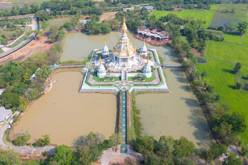 Wat Thung Setthi, Khon Kaen, Isan Temple. The pagoda is a buddhist temple in urban city town, Thailand. Thai architecture landscape background. Tourist attraction landmark.