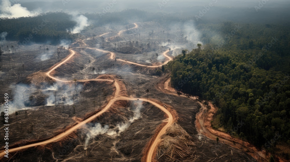 forest experiencing rapid deforestation, showcasing the severe issue of ...