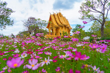 Wat Nong Hu Ling, Maha Sarakham, Isan Temple. The Pagoda Is A Buddhist Temple In Urban City Town, Thailand. Thai Architecture Landscape Background. Tourist Attraction Landmark.