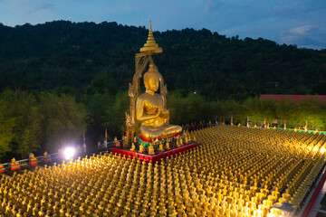 Phuttha Utthayan Makha Bucha Anusorn, Buddhism Memorial Park, Nakhon Nayok, Thailand pagoda is a buddhist temple near Bangkok, an urban city town, Thailand. Tourist attraction landmark.