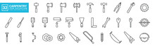 Set Of Icons Related To Carpentry Tools, Various Painting Tools, Carpenter Icon Templates, Mechanic Icons Editable And Resizable EPS 10