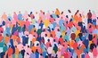 A Crowd of different people and ethnicities in a beautiful Gouache style risograph - Screenprint style poster artwork — LANDSCAPE 