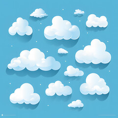 Wall Mural - Cartoon clouds in blue sky. Cloudscape isolated on background Ai generative