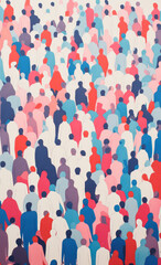 Wall Mural - A Crowd of different men and women in a beautiful Gouache style risograph - Screenprint style poster artwork — PORTRAIT High Res - Pink, yellow, blue, black, green