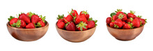 Three Wooden Bowls Filled With Strawberries Sitting On Top Of A White Surface. Generative Ai
