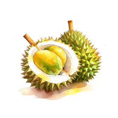 Wall Mural - illustration photo of durian fruit on white background