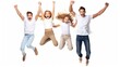 © KKC Studio - Isolated, joyful family bouncing on a white background.