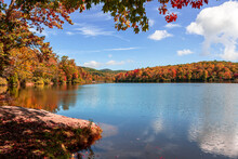View Of Price Lake In Julian Price Park On Blue Ridge Parkway Near Blowing Rock, North Carolina In Fall Season.