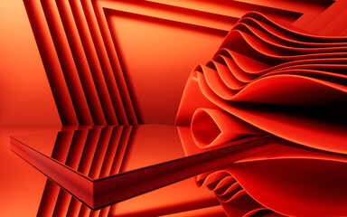 Wall Mural - Abstract red curve stage background, 3d rendering.