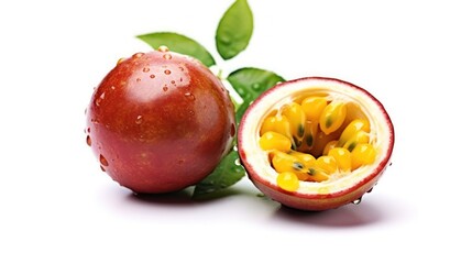 Wall Mural - Fresh slice of passion fruit on white background