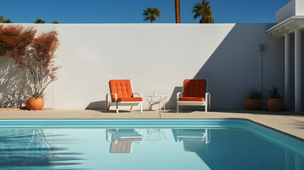 Wall Mural - Modern home with swimming pool or Luxury private pool villa outdoor design with beach chairs, Palm Springs.