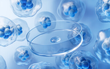 Poster - Petri dish and transparent cell, 3d rendering.