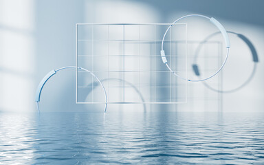 Wall Mural - Empty room with water surface, 3d rendering.