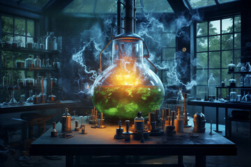 potion bottle laboratory room 3d rendering