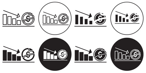 Wall Mural - Bankruptcy Icon. Symbol of dollar value goes down so as the profit of company business decreasing in profit. Vector set of finance money crisis in economy market. Flat outline logo of chart declining