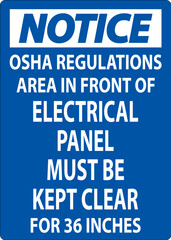 Wall Mural - Notice Sign Osha Regulations - Area In Front Of Electrical Panel Must Be Kept Clear For 36 Inches