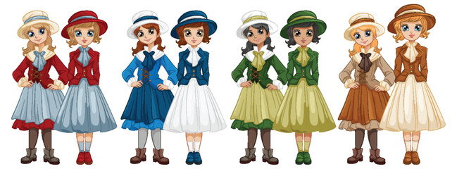 Sticker - Vintage Victorian Dress in Various Colors: A Vector Illustration