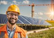 © prasanth - portrait of a engineer worker with solar panels in the background