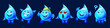 Water drop cartoon mascot character happy face cute vector icon set. smile raindrop comic expression with sport, excited, love and question emotion animation clipart. Bubble hero childish emoticon